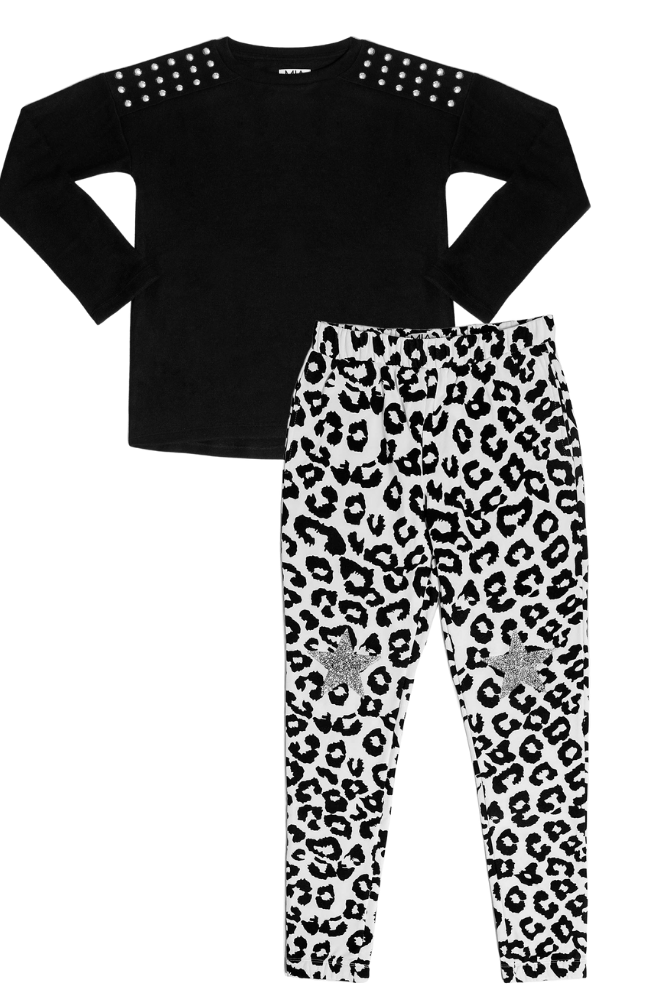 Studded Sweater & Leopard Joggers