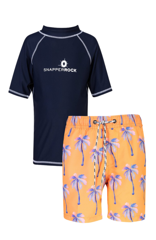 Sunset Moorings Palm Rashguard & Boardie Shorts