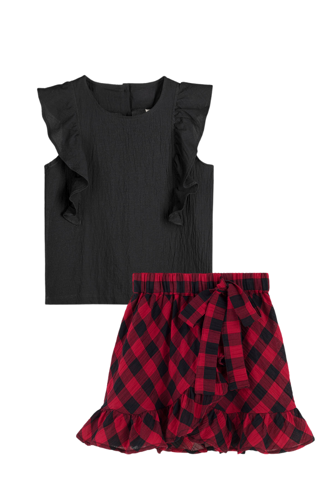 Noir Ruffle Top & Classic Check Frill Skirt