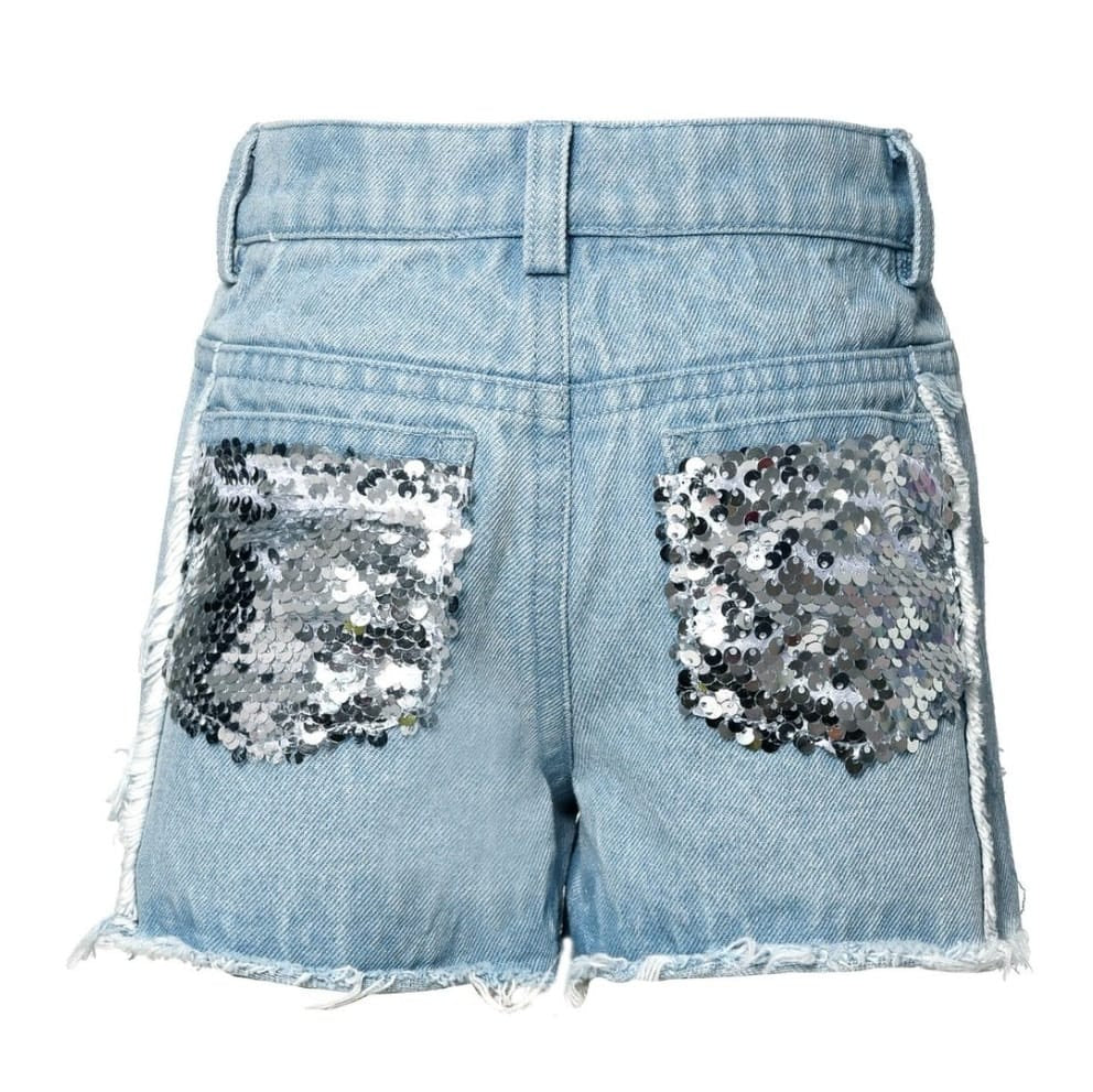 Heart Rouched Top & Sequin Denim Short