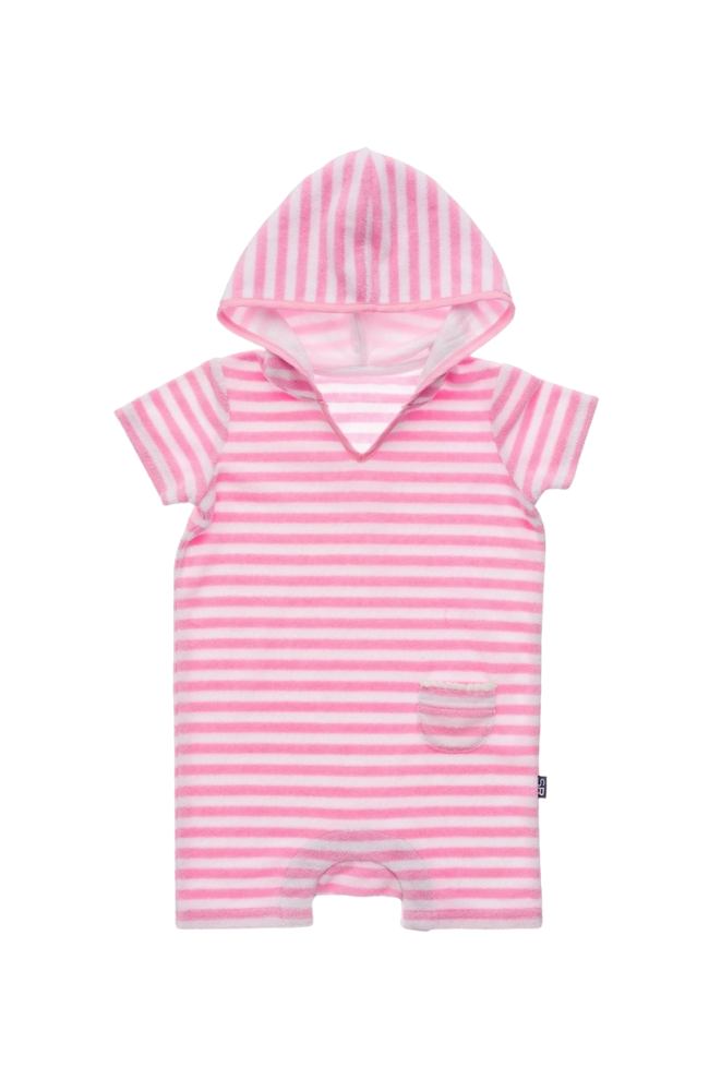 Pink & White Hooded Towel Romper