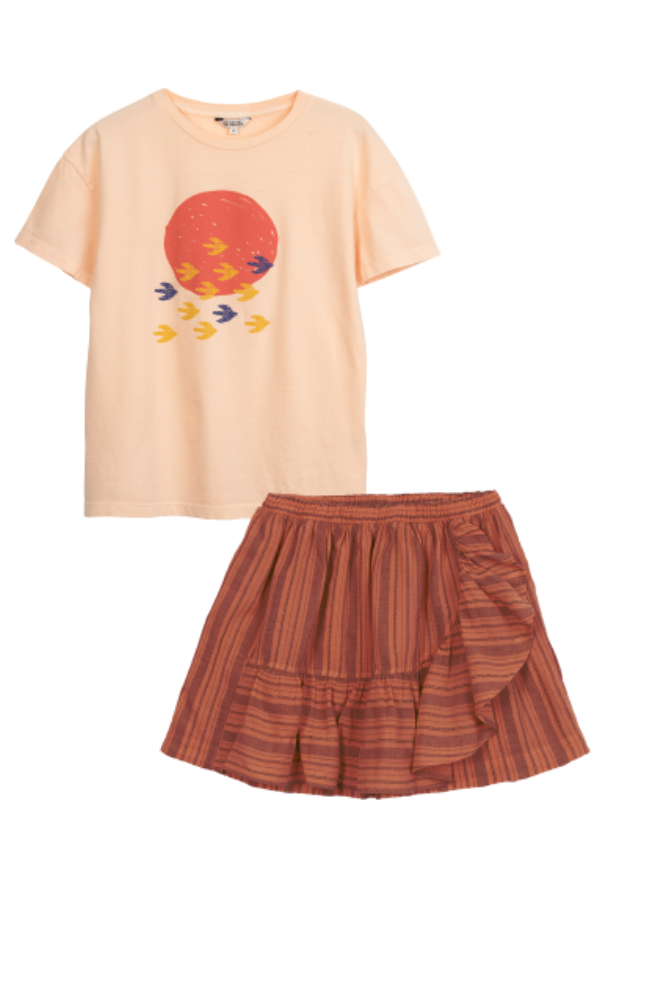 Sunset Tee & Ruffled Overlayer Mini Skirt