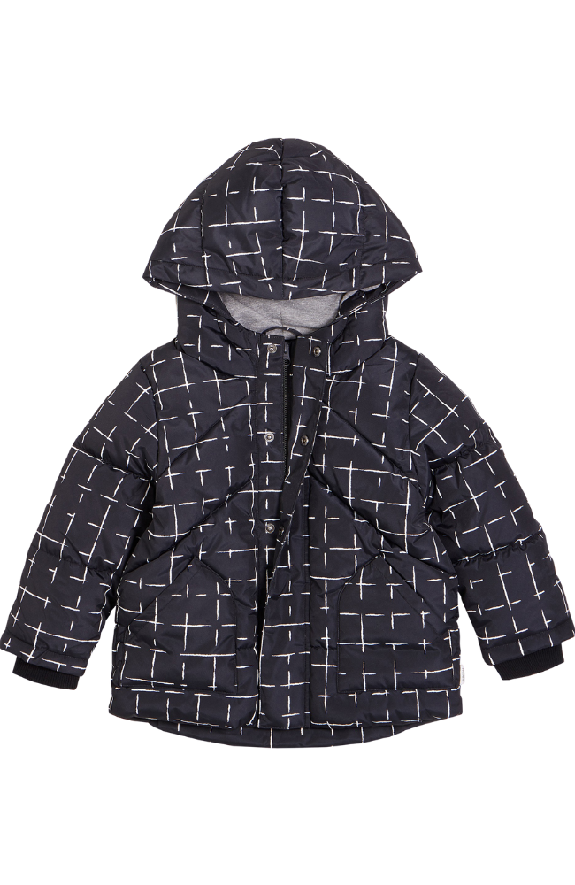 Black Geometric Tile Puffer Coat