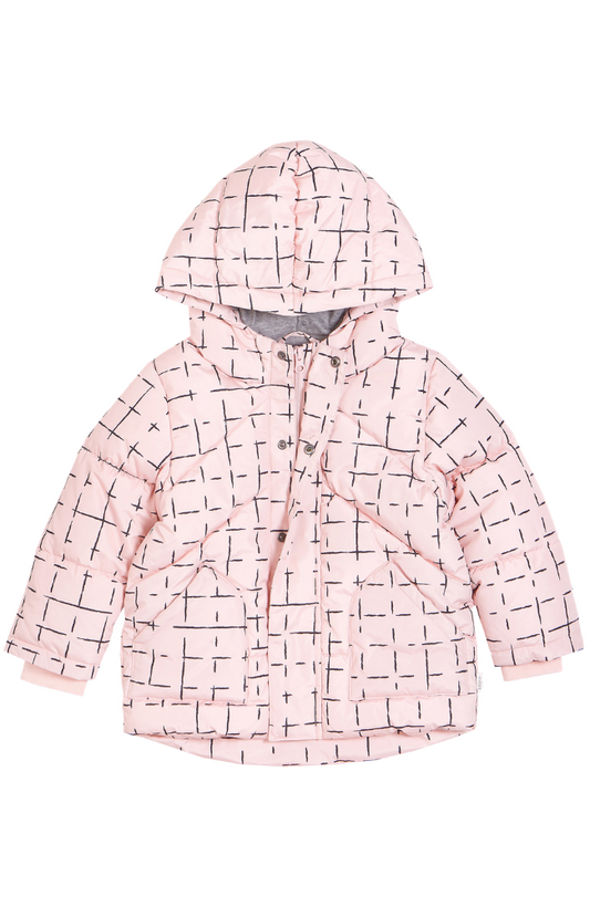 Pink Geometric Tile Puffer Coat