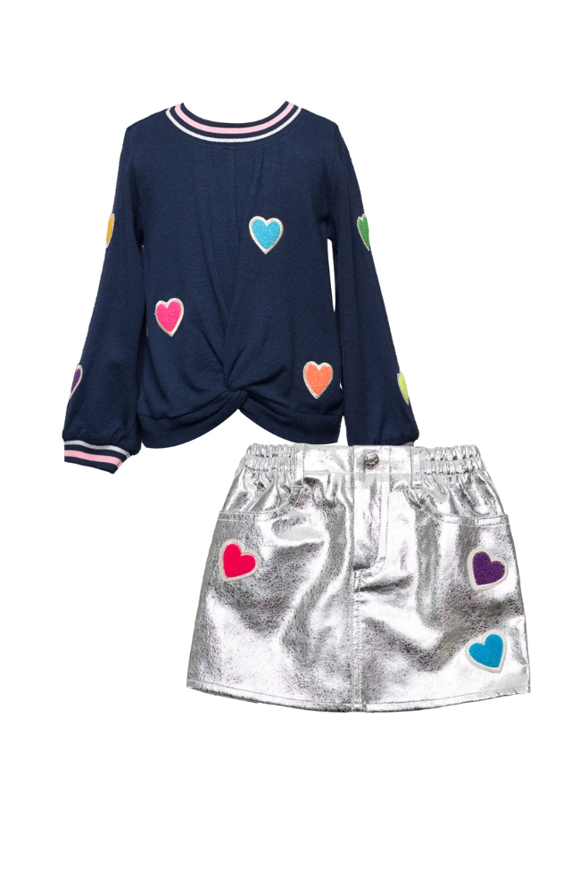 Twist Heart Top & Faux Leather Skirt