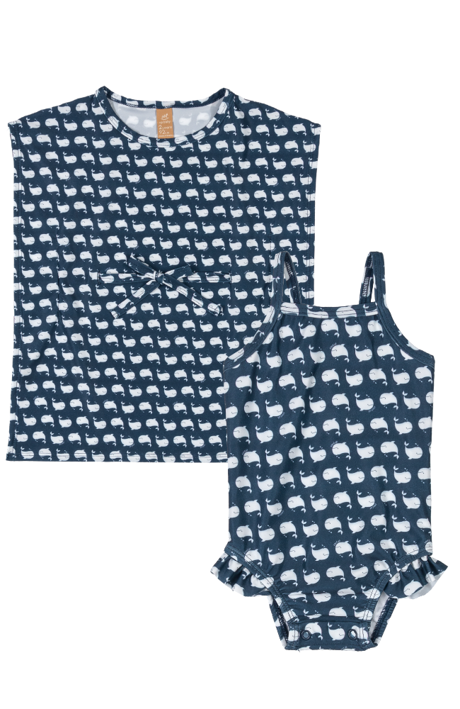 Whale Swimsuit & Drawstring Cover Up