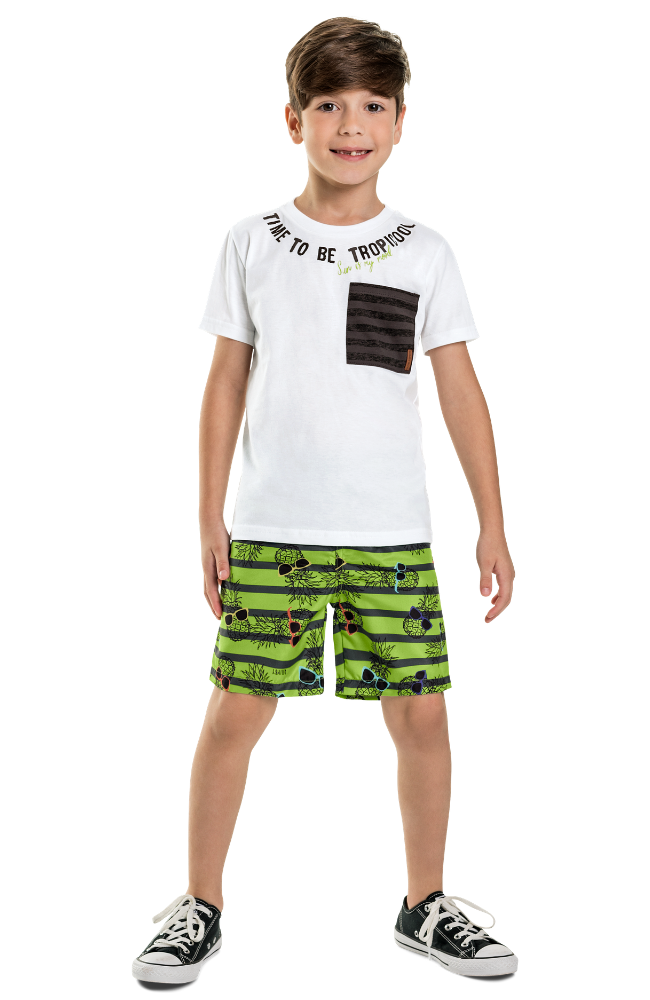 Striped Pocket Tee & Shaded Pineapple Swim Shorts